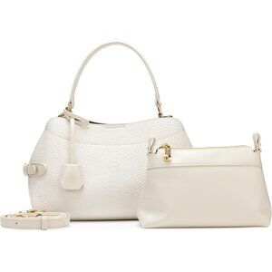 Women Tote Hobo Handbags 2PCS Beige PU Leather Vintage Belted Top-handle Work Sh